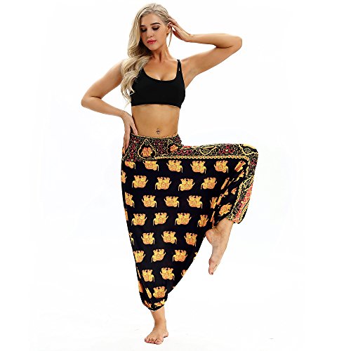 LATH.PIN - Pantalones Harem para mujer, estilo bohemio, de turca, anchos, étnicos, estampado de tallas fuertes para Pilates, yoga, baile, playa, etc. Stile 6 Talla única