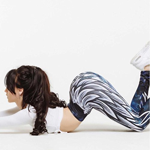 Leggings Deporte Mujer Sexy 2018,Mallas Yoga Mujer Leggins Polainas de Fitness de Cintura Alta Pantalones Yoga de impresión de alas de Mujer Fitness Pantalones Push up niña (Azul, XL)