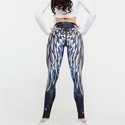 Leggings Deporte Mujer Sexy 2018,Mallas Yoga Mujer Leggins Polainas de Fitness de Cintura Alta Pantalones Yoga de impresión de alas de Mujer Fitness Pantalones Push up niña (Azul, S)