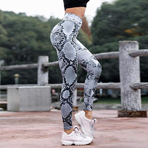 Leggings Mujer Fitness 2020 SHOBDW Cintura Alta Serpentine Leggings Serpentine Legging Yoga Mujer Malla Cuero Leggins Pantalones Chandal Mujer Baratos Leggins Mujer Push Up(Gris,S)