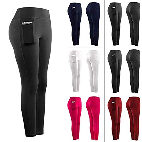 Leggings Mujer Fitness 2020 SHOBDW Color Sólido Stretch Legging Yoga Mujer Workout Running Gym Bolsillos Leggings Deporte Mujer Activos Pantalones Chandal Mujer Baratos(ANegro,XL)