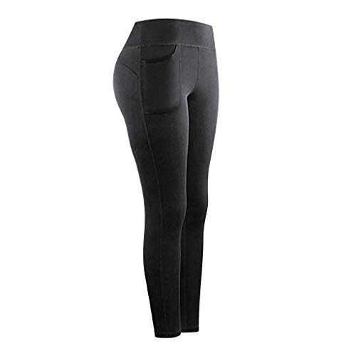 Leggings Mujer Fitness 2020 SHOBDW Color Sólido Stretch Legging Yoga Mujer Workout Running Gym Bolsillos Leggings Deporte Mujer Activos Pantalones Chandal Mujer Baratos(ANegro,M)