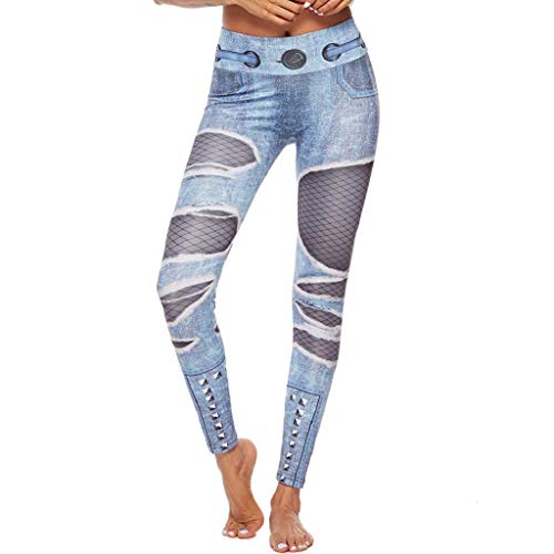 Leggings Mujer Fitness 2020 SHOBDW Leggings Vaqueros Mujer Rallados Estampados Leggings Fitness Sport Gym Yoga Athletic Pant Pantalones Chandal Mujer Baratos(Azul,XL)