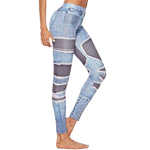 Leggings Mujer Fitness 2020 SHOBDW Leggings Vaqueros Mujer Rallados Estampados Leggings Fitness Sport Gym Yoga Athletic Pant Pantalones Chandal Mujer Baratos(Azul,XL)