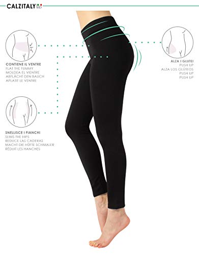 | Leggings Push UP | Mallas Reductoras |Leggings MODEADORES | S, M, L | Negro | CALCETERIA Italiana | (Negro, XS)