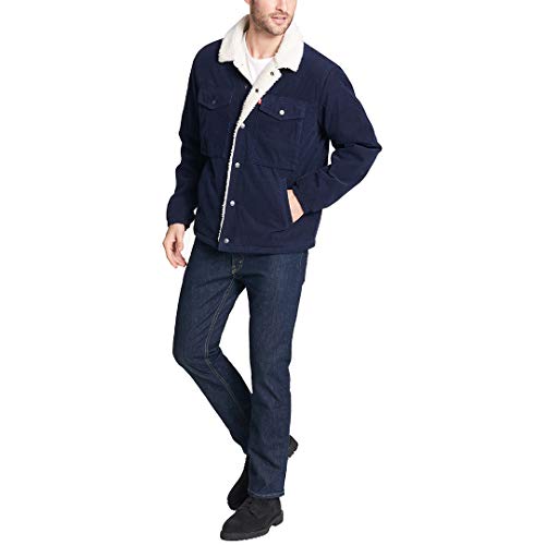 Levi's Men's Corduroy Sherpa Lined Trucker Jacket, Navy, Small