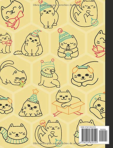 libreta de escuela: Kawaii cat cuaderno de papel con renglones anchos, para niñas, adolescentes, niños, estudiantes, cuaderno 19x25 cm, 100 páginas