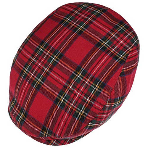 Lipodo Tartan Gorra Plana con Estampado escocés Mujer/Hombre - Gorra chata Fabricada en Italia - Boina Plana Otoño/Invierno - con Forro Acolchado - Gorra Plana a Cuadros Rojo 59 cm