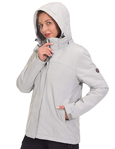 Little Donkey Andy Chaqueta de esquí impermeable para mujer con capucha desmontable - Womens Winter Ski Jacket with Hood, Moderno/ajustado, S, Gris claro