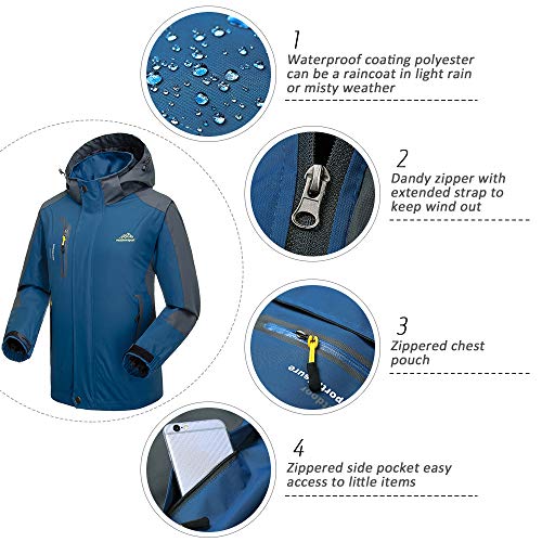 Lixada Hombre Chaqueta de Montaña Impermeable con Capucha Desmontable Ropa Deportiva Contraviento para Senderismo Acampada y Ciclismo