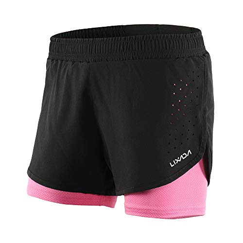 Lixada Mujeres Pantalónes Cortos Deportivos 2-en-7 Transpirable Pantalones+Secado Rápido para de Running Fitness Yoga