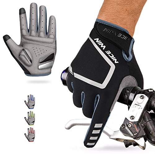 LOHOTEK Guantes de Ciclismo Motocicleta Bicicleta Montaña-Acolchados Bicicleta de Carretera de Hombres Mujeres Antideslizante Pantalla Táctil (Negro, L)