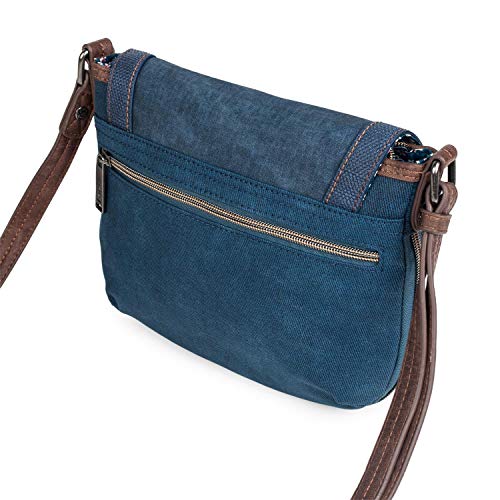 Lois - Bolso Bandolera para Mujer. Cierre con Solapa y Cremallera. Lona Denim, Estampado y Polipiel. Uso Diario. y cómodo. Marca diseño Bonito 304385, Color Azul