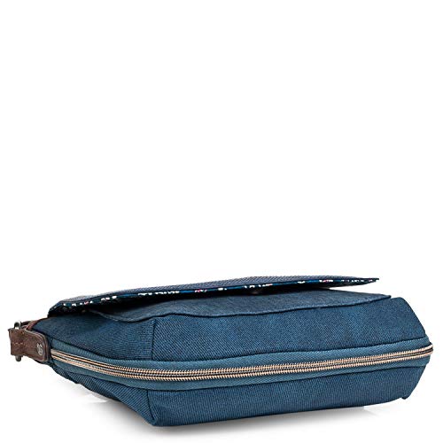 Lois - Bolso Bandolera para Mujer. Cierre con Solapa y Cremallera. Lona Denim, Estampado y Polipiel. Uso Diario. y cómodo. Marca diseño Bonito 304385, Color Azul