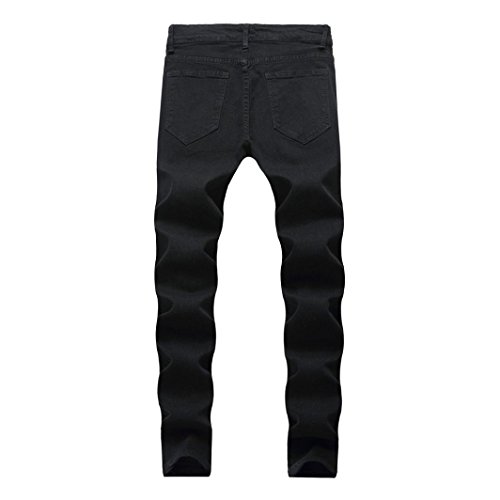 LuckyGirls Pantalones Hombres Vaqueros Originales Rotos Casuales Motocicleta Pantalones Slim Agujero Elasticos Streetwear Moda Pantalón (M, Negro)