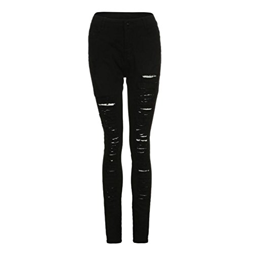 LuckyGirls Pantalones Mujer Vaqueros de Rotos Negro Cintura Alta Originals Casual Pantalón Moda Slim Skinny Legging Elasticos Jeans (S, Negro)