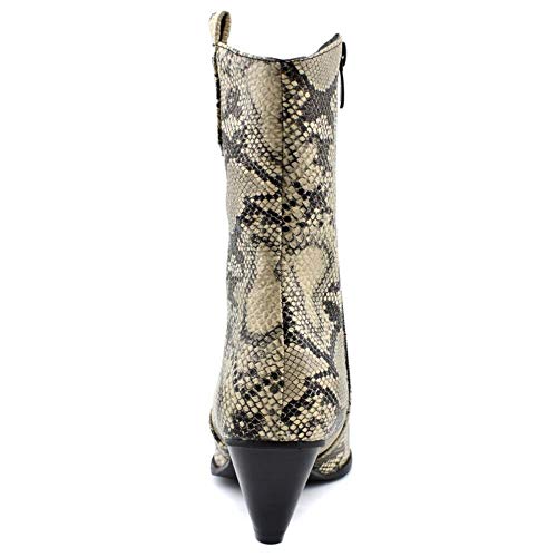 Lydee Mujer Moda Western Botines Tacon Ancho Cremallera Performance Botines Animal Print Botas Media Snake SeWenHuang Talla 34