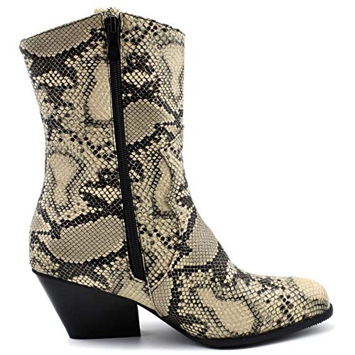 Lydee Mujer Moda Western Botines Tacon Ancho Cremallera Performance Botines Animal Print Botas Media Snake SeWenHuang Talla 34