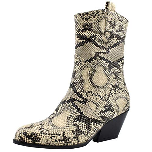 Lydee Mujer Moda Western Botines Tacon Ancho Cremallera Performance Botines Animal Print Botas Media Snake SeWenHuang Talla 34