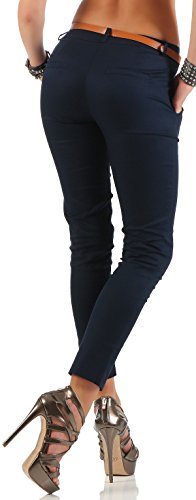 Malito Pantalones-Capri con Cinturón por imitación Chino-Pantalones 5388 Mujer (XL, Azul Oscuro)