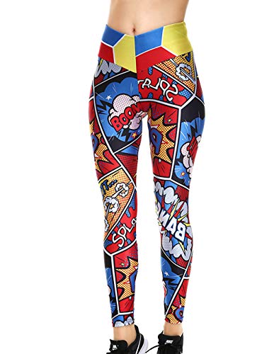 Mallas Deporte Mujer Leggins Yoga Pantalón Medias Deportivas Patrón de Dibujos Animados Gym Pantalones Deportivos Elástico Polainas para Running Pilates Fitness Ejercicio (A, S)