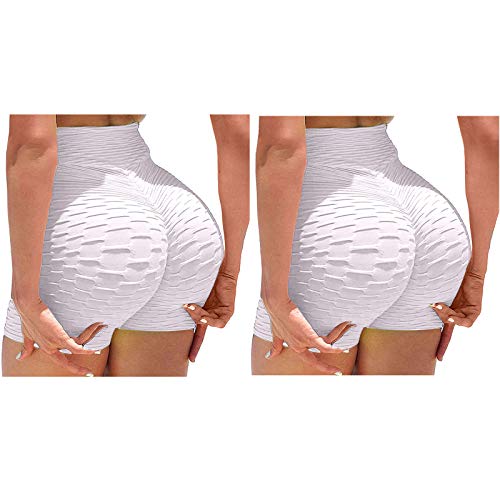 Mallas Deportivas Push Up Mujer para Yoga Leggins Deportivos Mujer Blanco Cintura Alta Pantalones Cortos Elásticos Leggings Mallas 2pcs