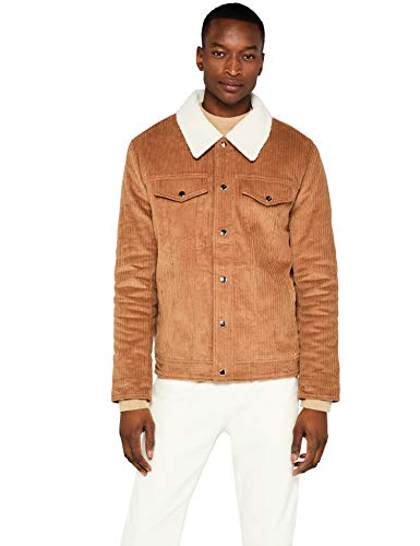 Marca Amazon - find. Chaqueta Estilo Camionero de Pana con Cuello de Borreguito Hombre, Marrón (Tan), L, Label: L