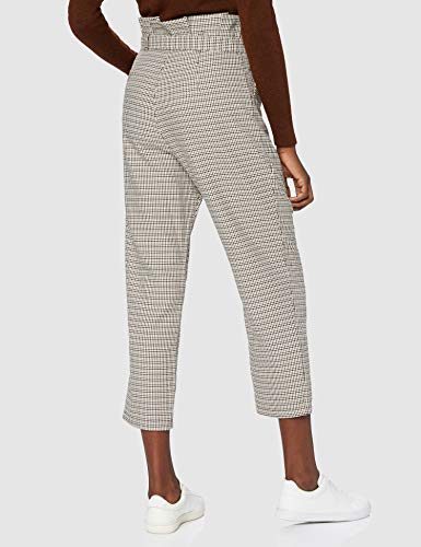 Marca Amazon - find. Check Paperbag Waist, Pantalón de Cuadros con Cintura de Fuelle Mujer, Marrón (Brown/Beige Check), 38, Label: S