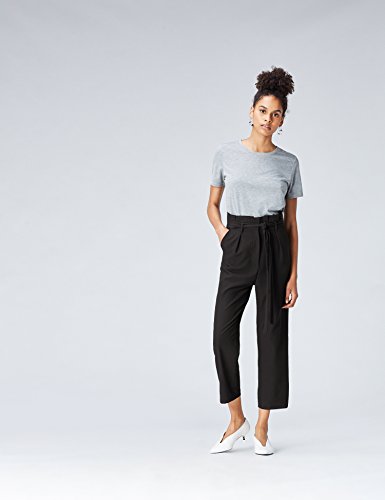 Marca Amazon - find. Check Paperbag Waist, Pantalón de Cuadros con Cintura de Fuelle Mujer, Negro, 36, Label: XS