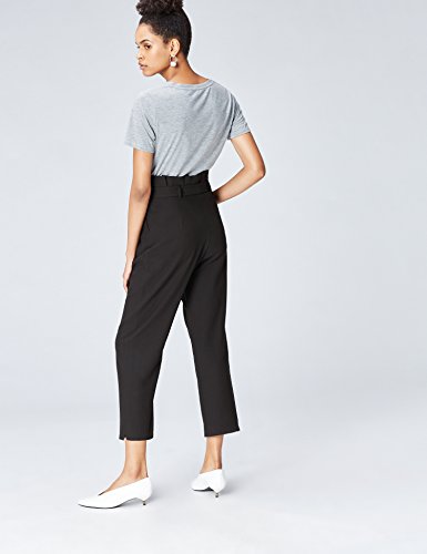 Marca Amazon - find. Check Paperbag Waist, Pantalón de Cuadros con Cintura de Fuelle Mujer, Negro, 36, Label: XS