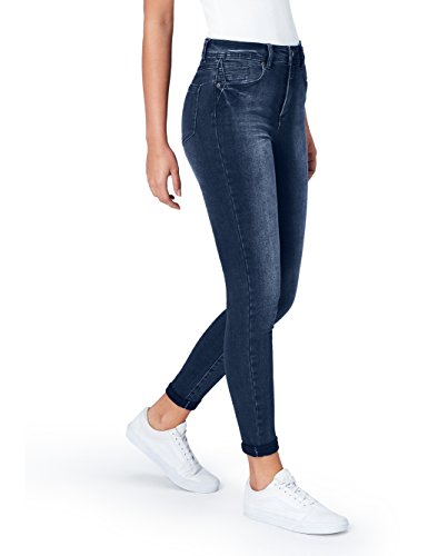 Marca Amazon - find. Vaqueros Ceñidos de Tiro Medio Mujer, Azul (Mid Indigo), 34W / 32L, Label: 34W / 32L