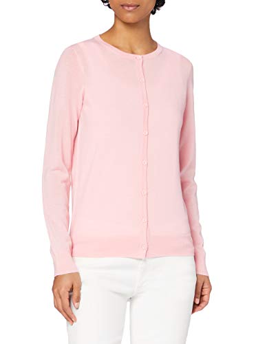 Marca Amazon - MERAKI Chaqueta de Merino Mujer Cuello Redondo, Rosa (Pale Pink), 36, Label: XS