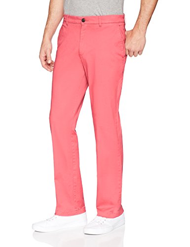 Marca Amazon - Pantalón chino de corte recto, lavado, cómodo y elástico para hombre, rojo (lavado), 28W x 32L