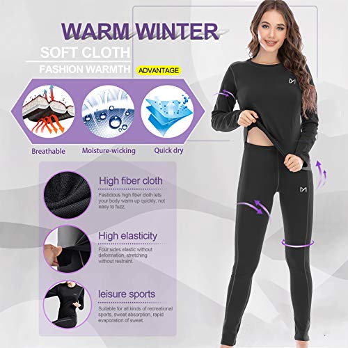 MEETYOO Conjuntos térmicos Mujer, Ropa Interior termica Invierno Base Layer Thermo Pantalones para Running Ciclismo Esquí (Negro, S)