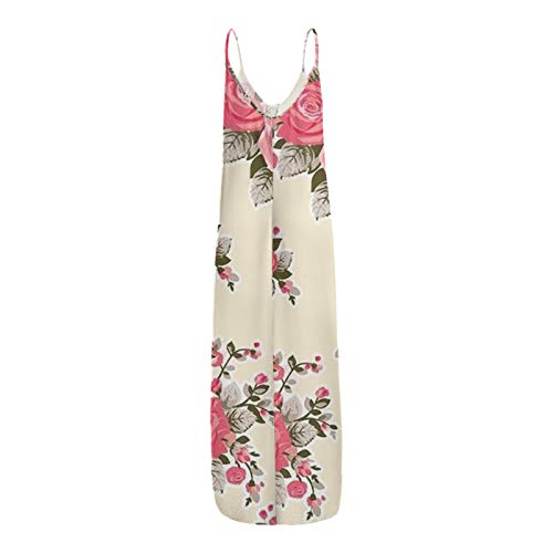 MEIbax Moda Sexy Vestido Mujer Bohemio Largo Verano Playa Fiesta Estampado de Flores Grandes Vestido de Cóctel de Noche/Color Sólido Falda Larga Casual Vestido Cóctel de Noche Vestido en V Profundo