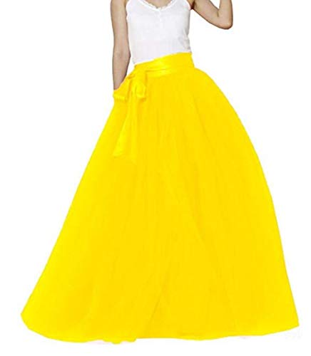 Meibida Falda Larga de Tul Fiesta de tutú con Falda Larga para Mujer (Amarillo, Cintura 80-100cm)