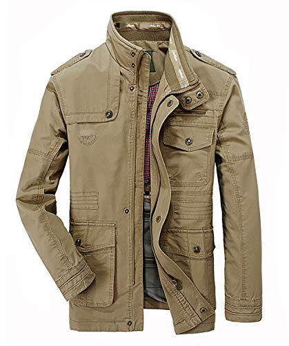 Merciy Hombres chaqueta Primavera otoño e invierno Algodón Militar Chaqueta (3X-Large=Tag 5XL /Ches 132cm, Caqui)