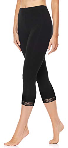 Merry Style Mallas 3/4 Leggins con Encaje Mujer MS10-224 (Negro, XL)