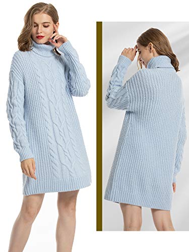 MessBebe Jersey Mujer Largo Vestido Jersey Invierno Cuello Alto Manga Larga Vestido Tejido de Punto Grueso Suéter Gran Tamaño Chaqueta Mini Falta Ropa Elegante para Mujer Fiesta Negocios Casa