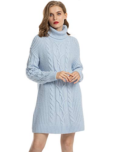 MessBebe Jersey Mujer Largo Vestido Jersey Invierno Cuello Alto Manga Larga Vestido Tejido de Punto Grueso Suéter Gran Tamaño Chaqueta Mini Falta Ropa Elegante para Mujer Fiesta Negocios Casa