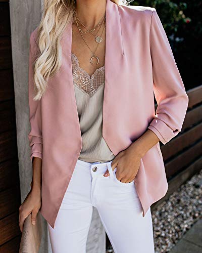 Minetom Mujer Manga Larga Blazer Elegante Oficina Negocios Parte OL Traje De Chaqueta Slim Fit Abrigo Cardigan Outwear Top Talla Grande Rosa ES 46