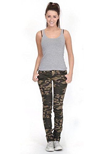 miss anna Pantalón Camuflado de Cintura Baja Estilo Slim Skinny para Mujer - Verde - 36