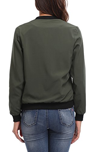 MISS MOLY Chaqueta Mujer Bomber Manga Larga con Cremallera de Moda Militar Verde Small