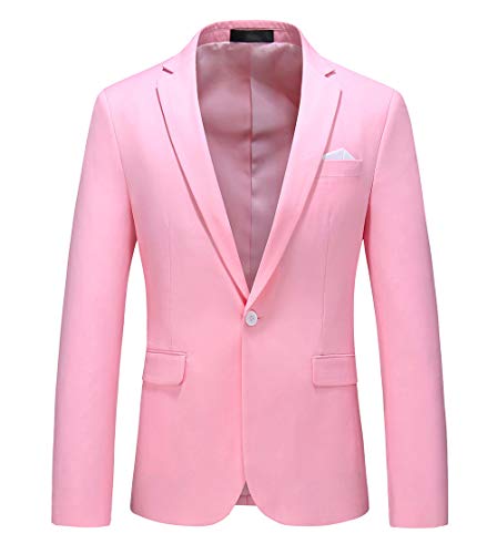 MOGU Chaqueta de Hombre con Solo Botón Blazer de Solapa para Hombre Slim Fit Moda Clasica de Moderno ES Talla 54 (Asiático 5XL) Rosa Claro