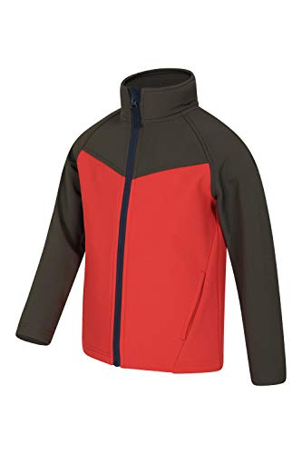 Mountain Warehouse Atom Abrigo Softshell Impermeable Infantil - Chaqueta de Lluvia Ligera para niños y niñas, Forro sintético, diseño de Bloques de Color - para Viajar Naranja 9-10 Años