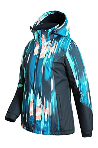 Mountain Warehouse Chaqueta de esquí Dawn para Mujer - A Prueba de Nieve, Abrigo de esquí con Forro Polar, puños, Dobladillo y Capucha Ajustables, Invierno Azul Oscuro 40