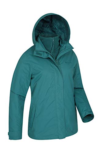 Mountain Warehouse Chaqueta Fell 3 en 1 para Mujer - Abrigo Impermeable, Chaquetas Ajustables con Capucha, Bolsillos con Cremallera, Capucha Plegable - para el Invierno Verde 42