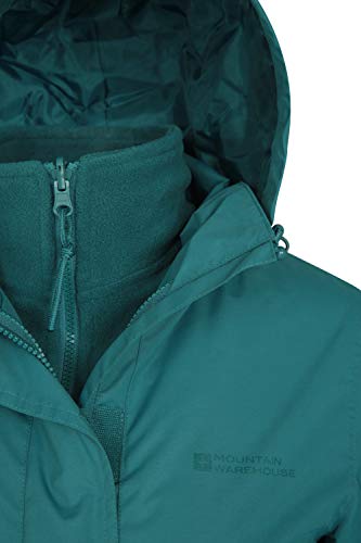 Mountain Warehouse Chaqueta Fell 3 en 1 para Mujer - Abrigo Impermeable, Chaquetas Ajustables con Capucha, Bolsillos con Cremallera, Capucha Plegable - para el Invierno Verde 42