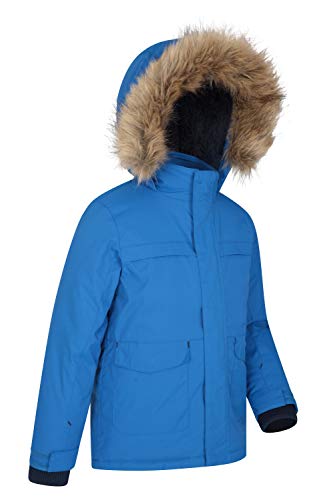 Mountain Warehouse Parka de niños Samuel. Resistente al Agua, con Forro Polar de Microfibra y Varios Bolsillos, Incluido uno Interno. Cobalto 3-4 Años