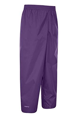 Mountain Warehouse Protectores Impermeables para niños Pakka - Pantalón con Costuras Selladas - Tobillo Ajustable - Pantalones Plegables para Lluvia - para la Escuela Morado 11-12 Años